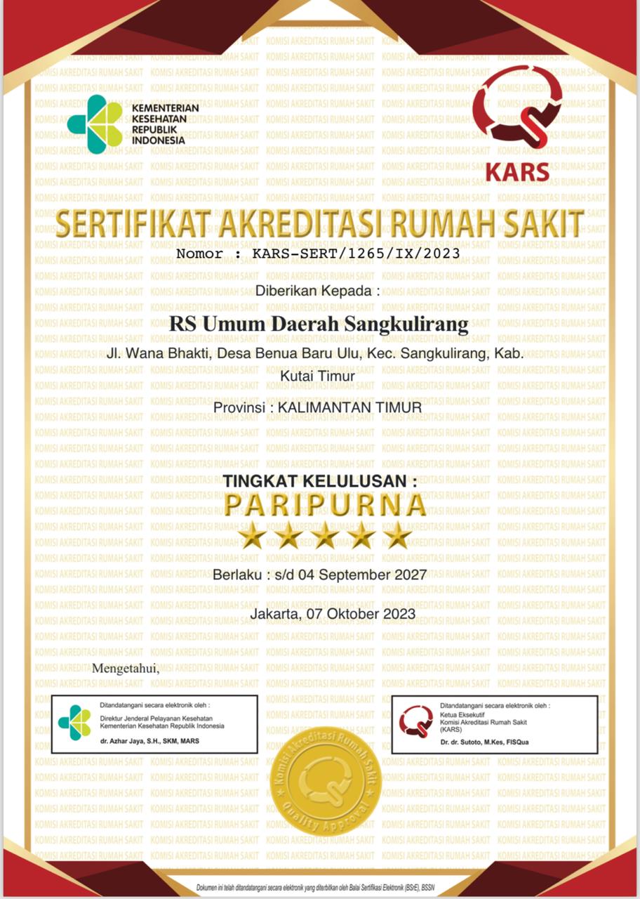 Sertifikat Akreditasi RSUD Sangkulirang